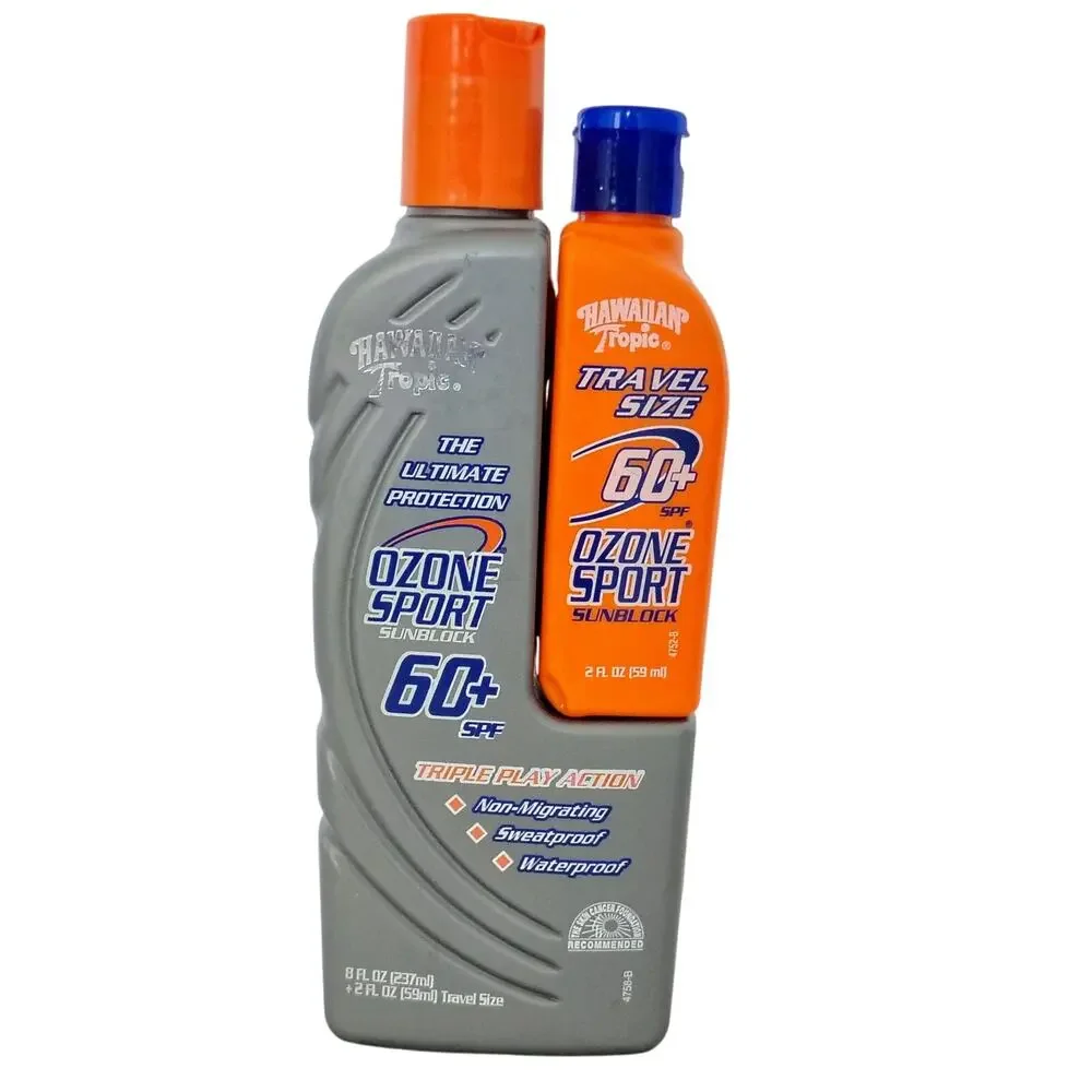 Hawaiian Tropic Ozone Sport Ultimate UV Sunblock Lotion 60+SPF 8 oz + 2oz Travel